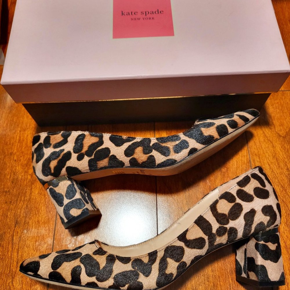 Kate Spade Calf Hair Leopard Pointy Block Heels Milan Too size 8.5 worn Twice